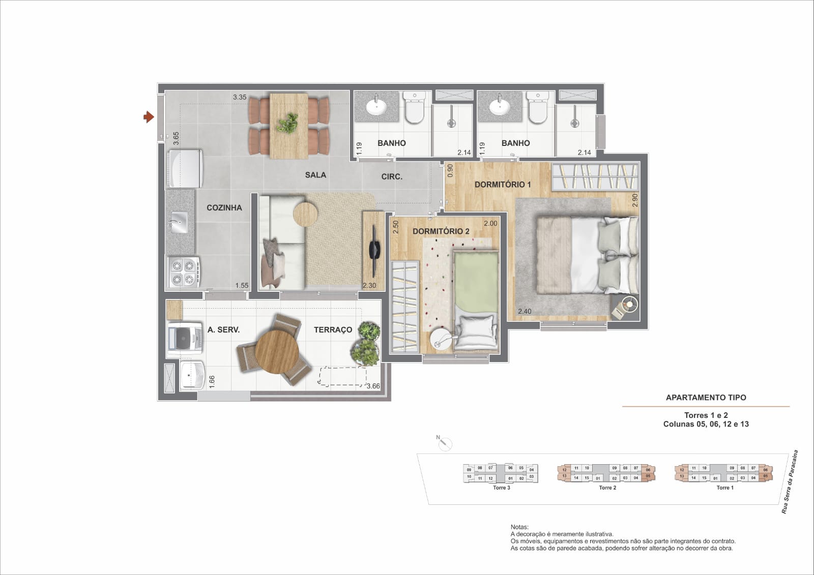 Planta 44m² - 02 Dorms - Suíte