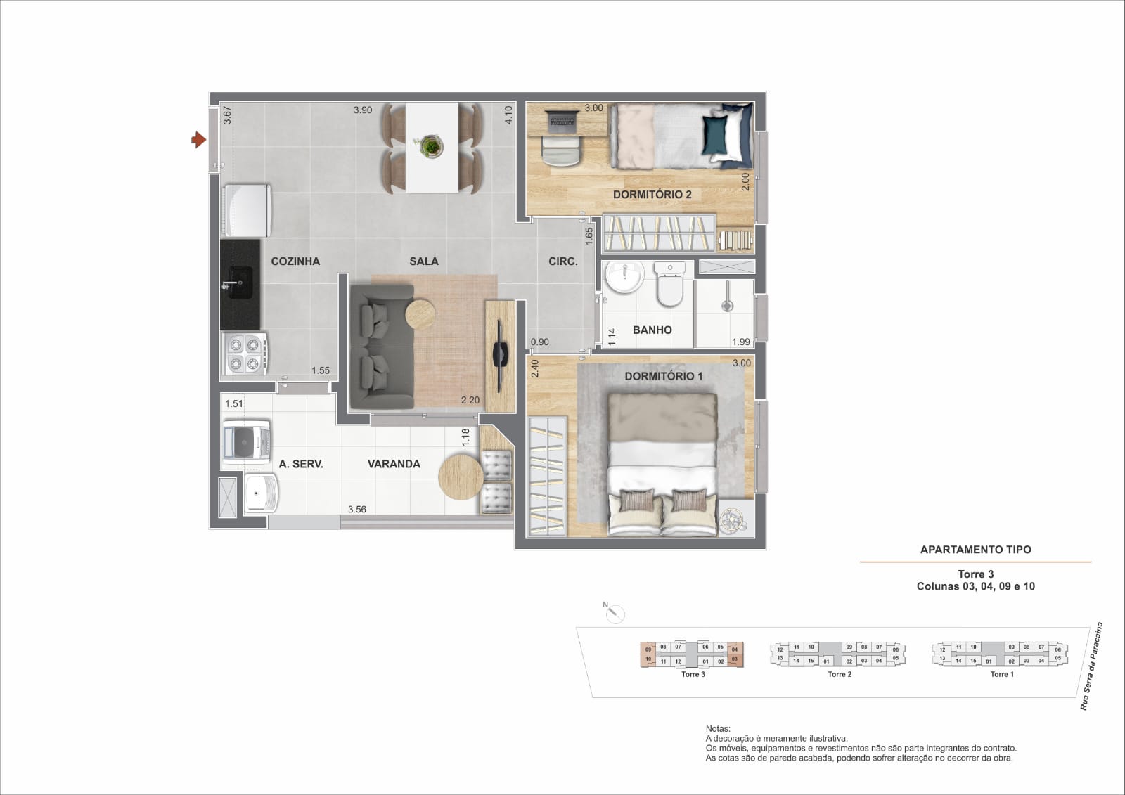 Planta 42m² - 02 Dorms